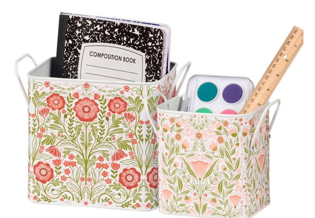 Botanical Folk Art Metal Storage Bin (Assorted Sizes)