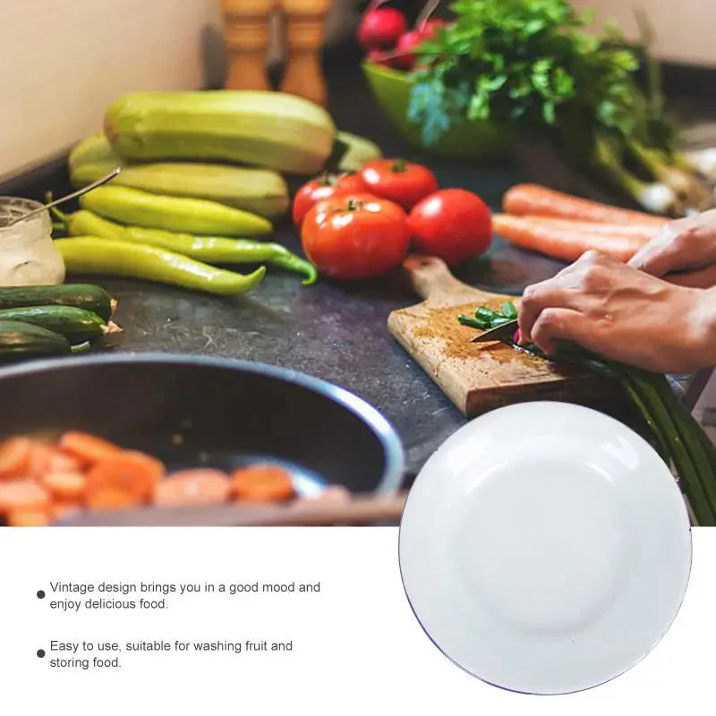 4-Piece White Enamelware Dinner Plate Set