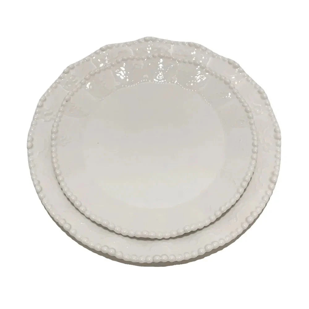 Ceramic Pearl Plates & Bowls Breakfast Set