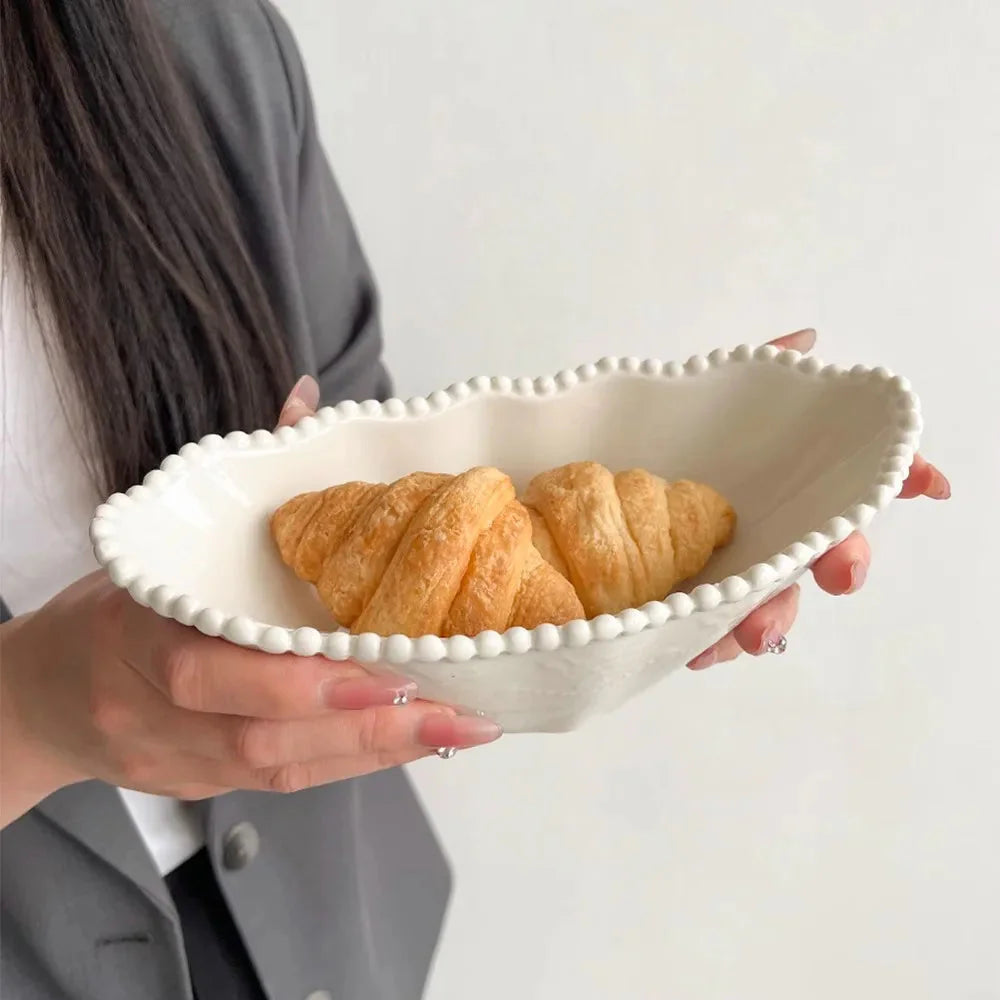 Ceramic Pearl Plates & Bowls Breakfast Set