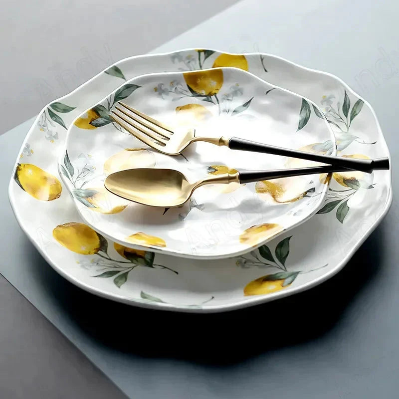 Hand-Painted Lemon Ceramic Salad Plate