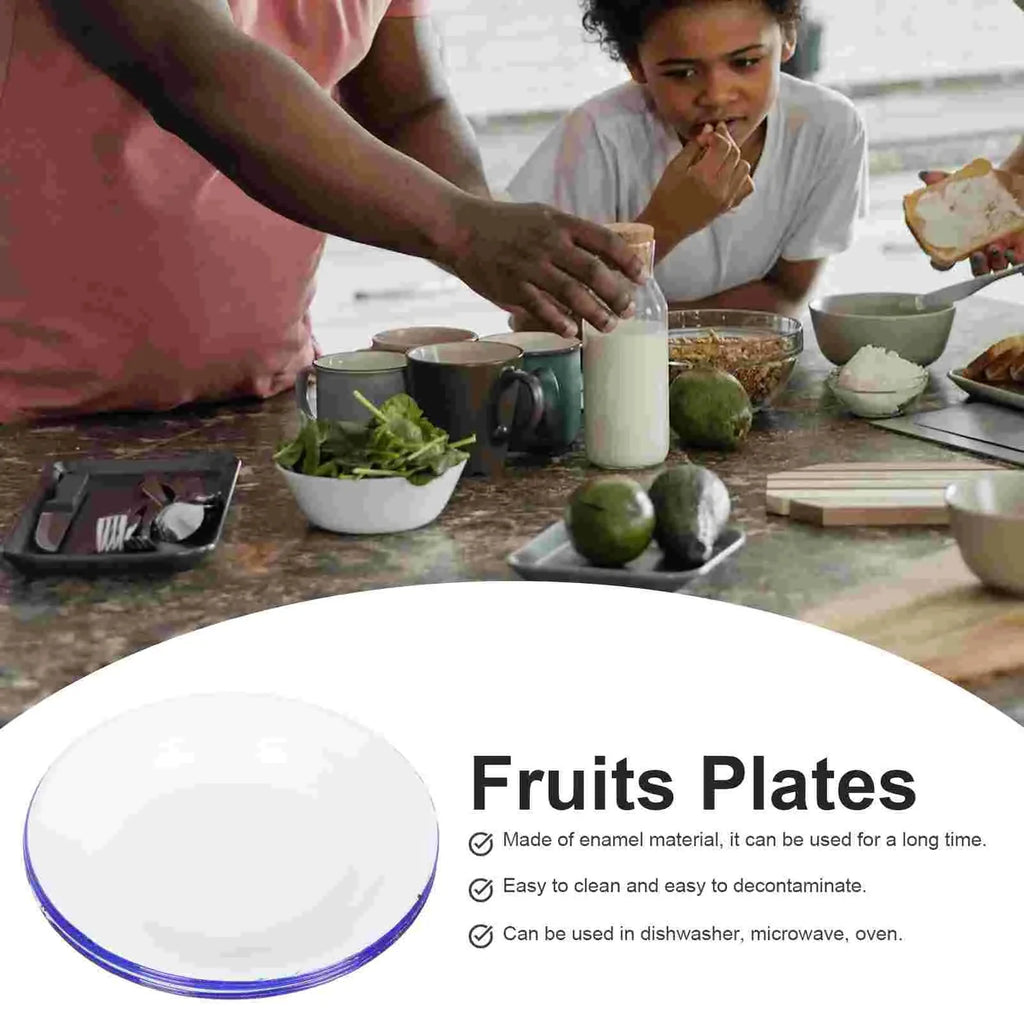 4-Piece White Enamelware Dinner Plate Set