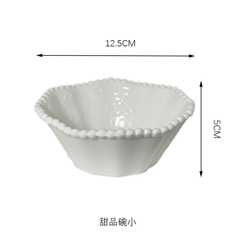 Ceramic Pearl Plates & Bowls Breakfast Set