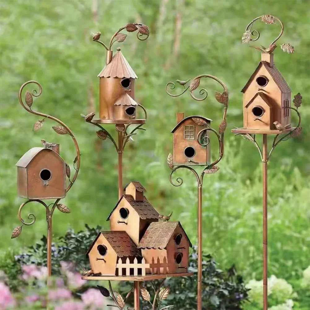 Outdoor Metal Birdhouse with Pole