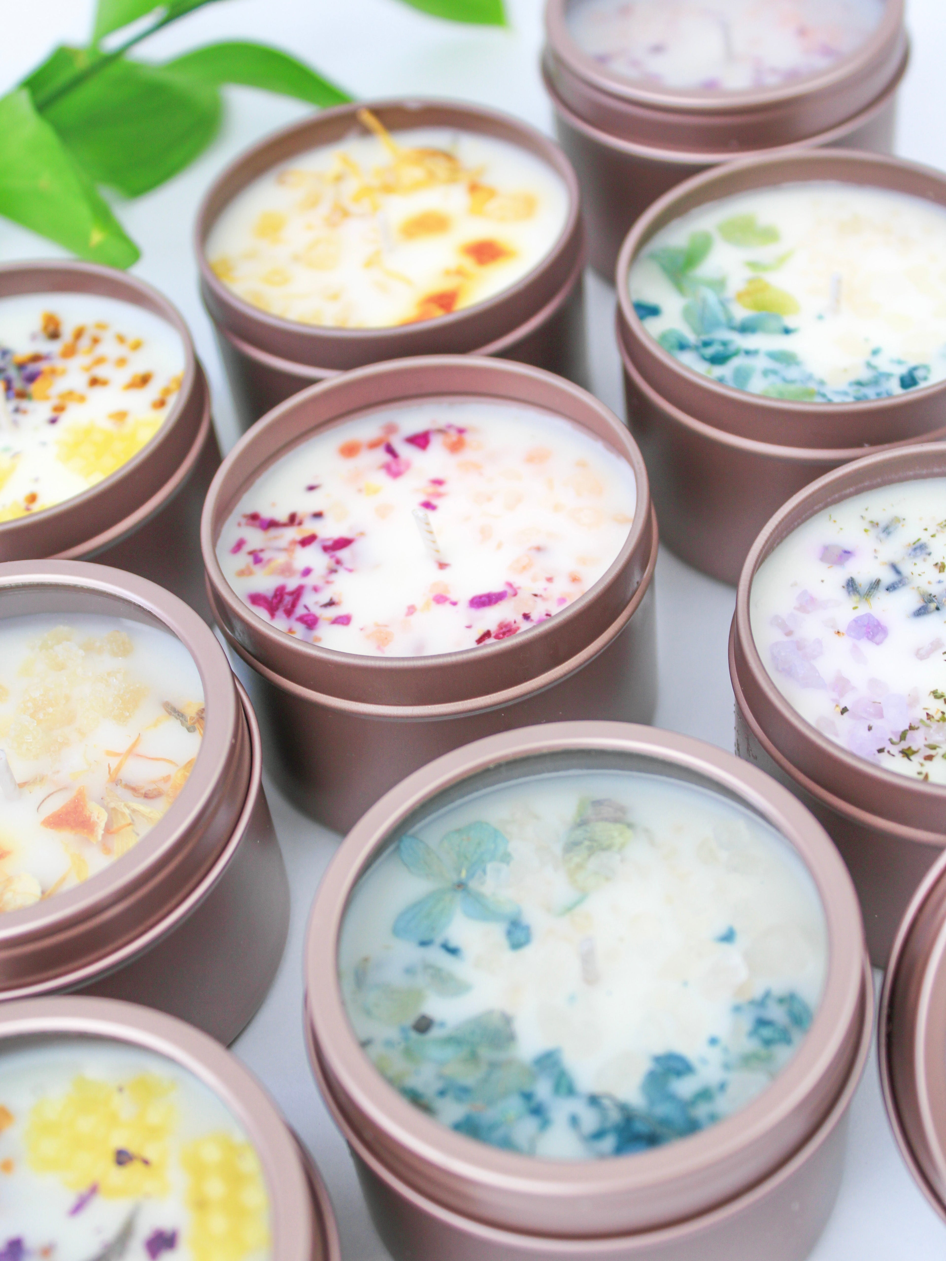 Unlabeled 4 oz Botanical Soy Wax Candles – Party Favors