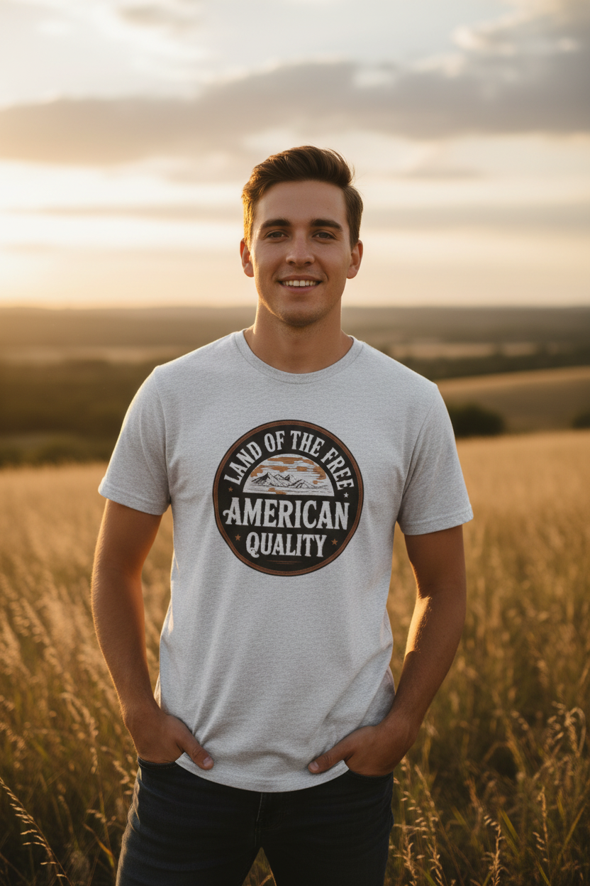 American Quality Tee - Heather Gray/Red Lifestyle