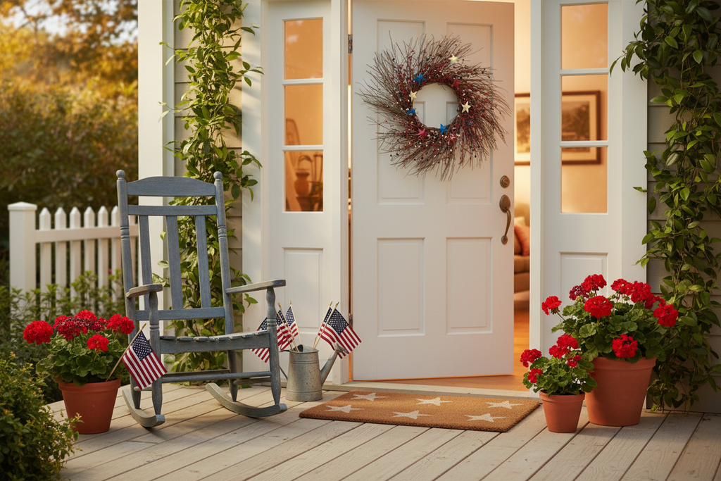 Americana Wreath Front Porch Scene