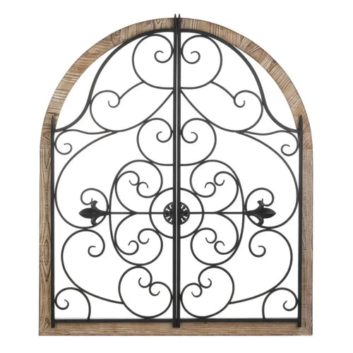 Arched Wood & Iron Wall Decor – European-Style Decorative Wall Piece