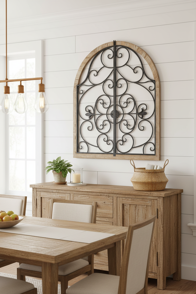 Arched Wood and Iron Wall Decor