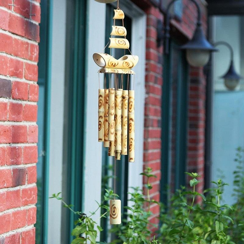 Handmade Bamboo Wind Chimes with Rotating Hook