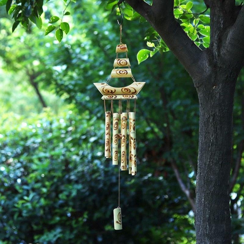 Handmade Bamboo Wind Chimes with Rotating Hook