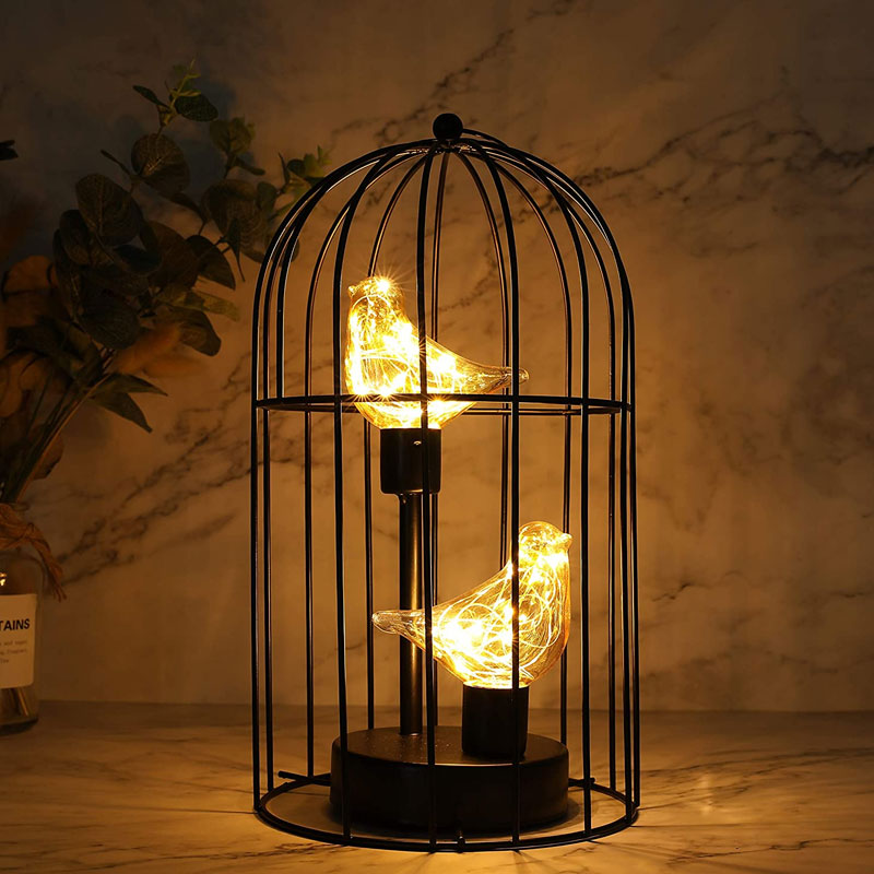 12" Battery Operated Birdcage Decorative Lamp