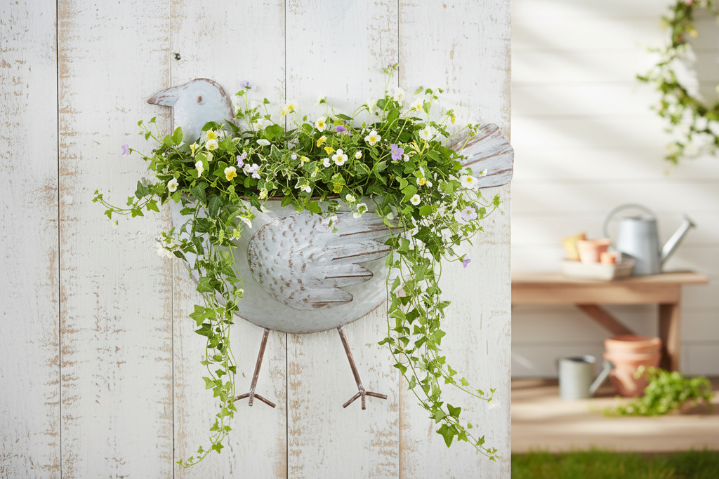 Bird Galvanized Wall Planter Lifestyle