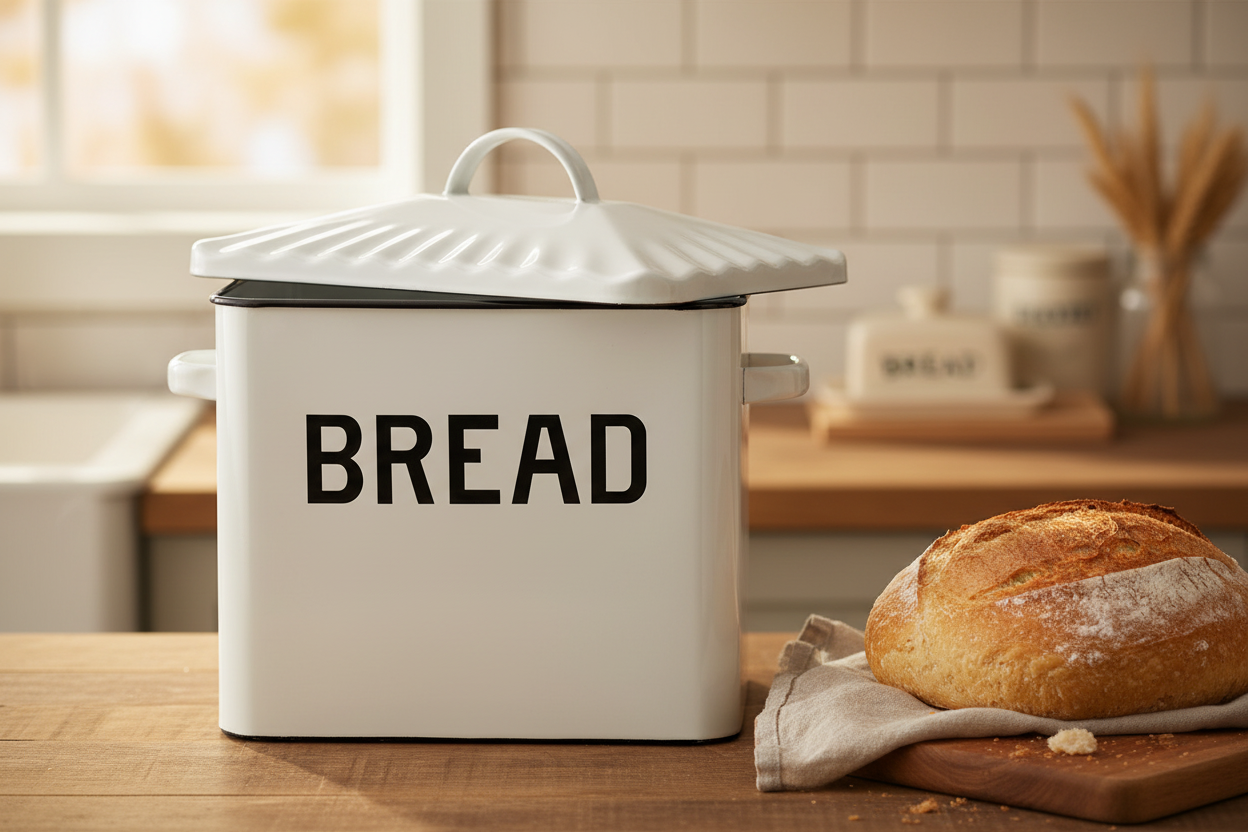 Black Rim Enamel Bread Box Lifestyle