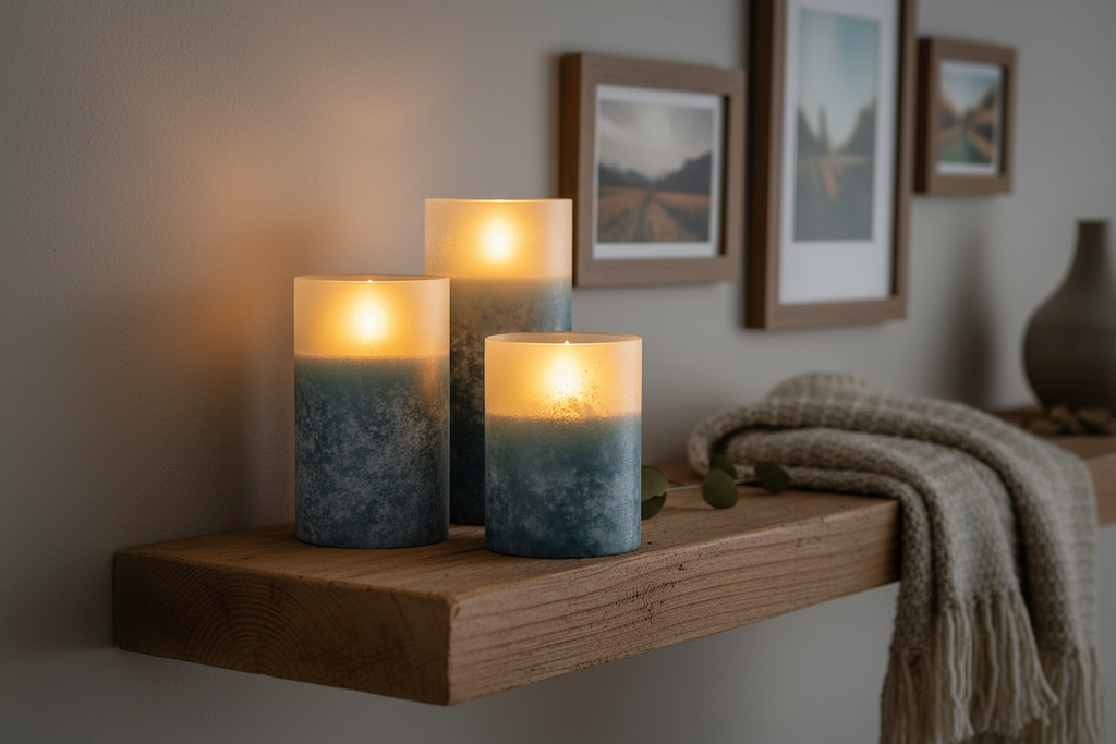 Blue Frosted Glass LED Flickering Flame Candle