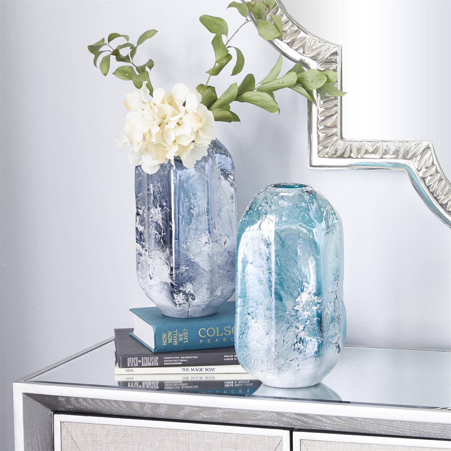 Blue Glass Handmade Blown Decorative Vase