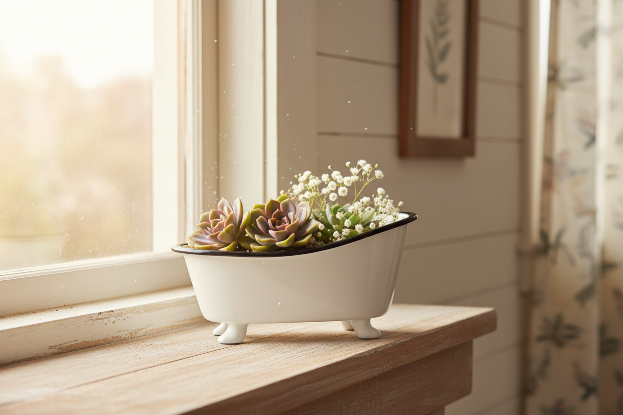 Ceramic Enamel Bathtub Planter & Soap Holder