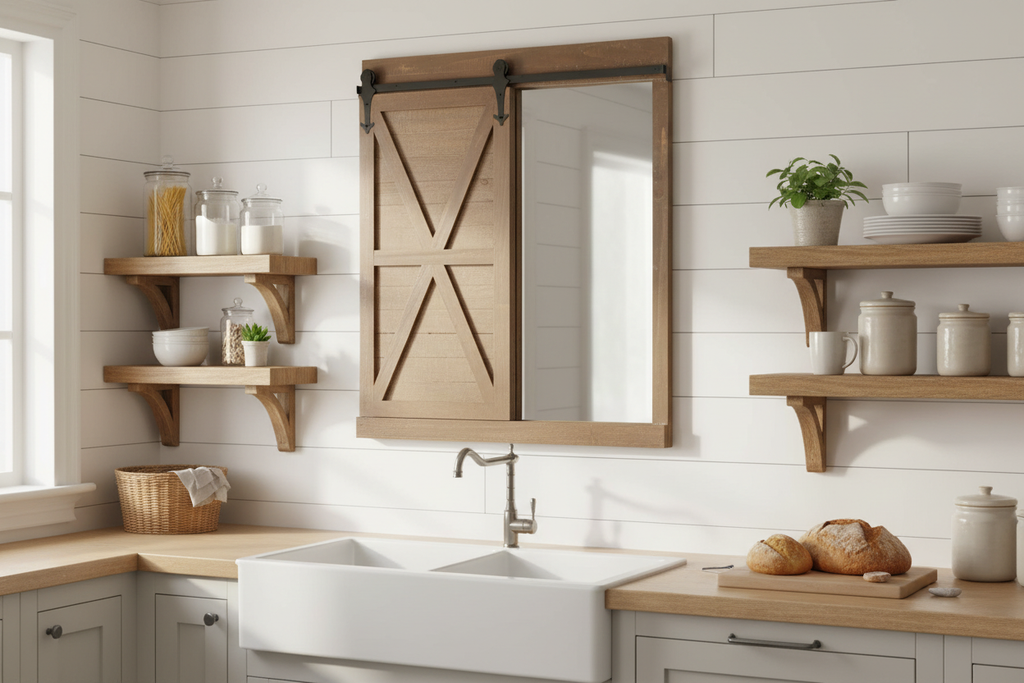 Chalkboard Mirror Barn Door Kitchen Scene