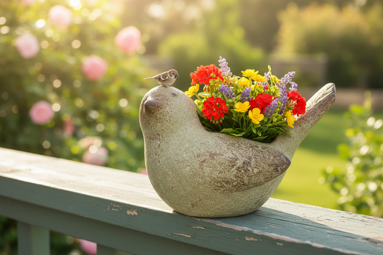 Charming Weathered Birdie Planter Lifestyle Image