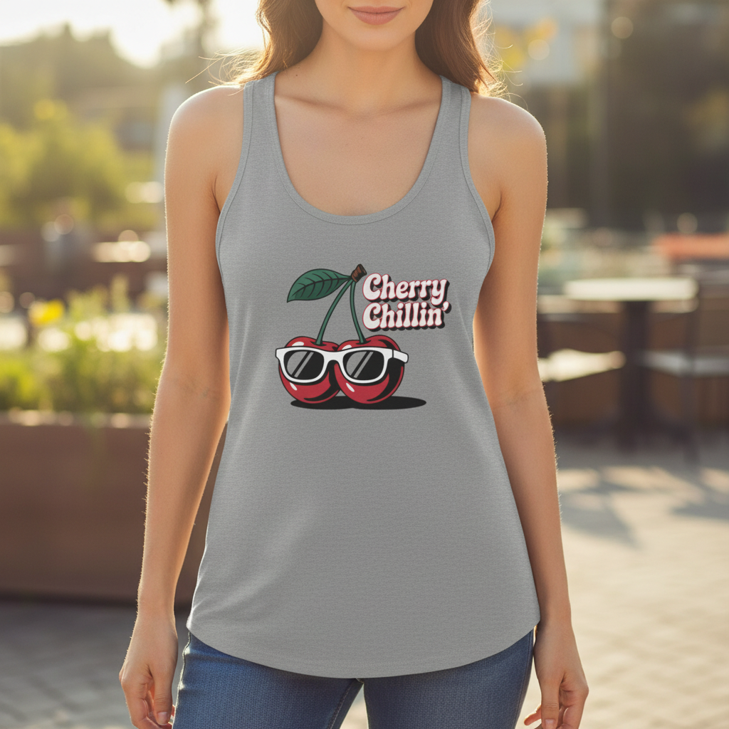 Cherry Chillin Summer Tank - Heather Grey Female Lifestyle