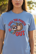 Chill the Fourth Out Sloth Tee - Heather Columbia Blue, Woman, Chest Crop