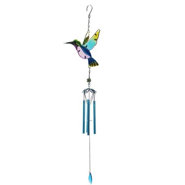 Stained Glass Hummingbird Wind Chimes | Memorial Garden Decor