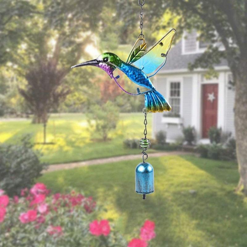 Stained Glass Hummingbird Wind Chimes | Memorial Garden Decor