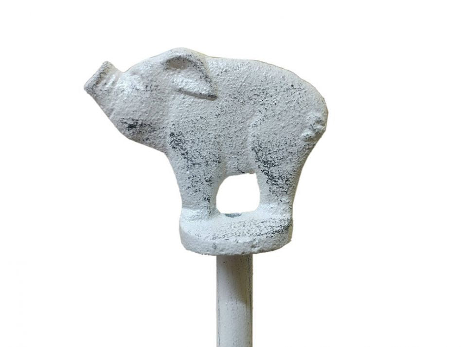 Whitewashed Cast Iron Pig Toilet Paper Stand 15"