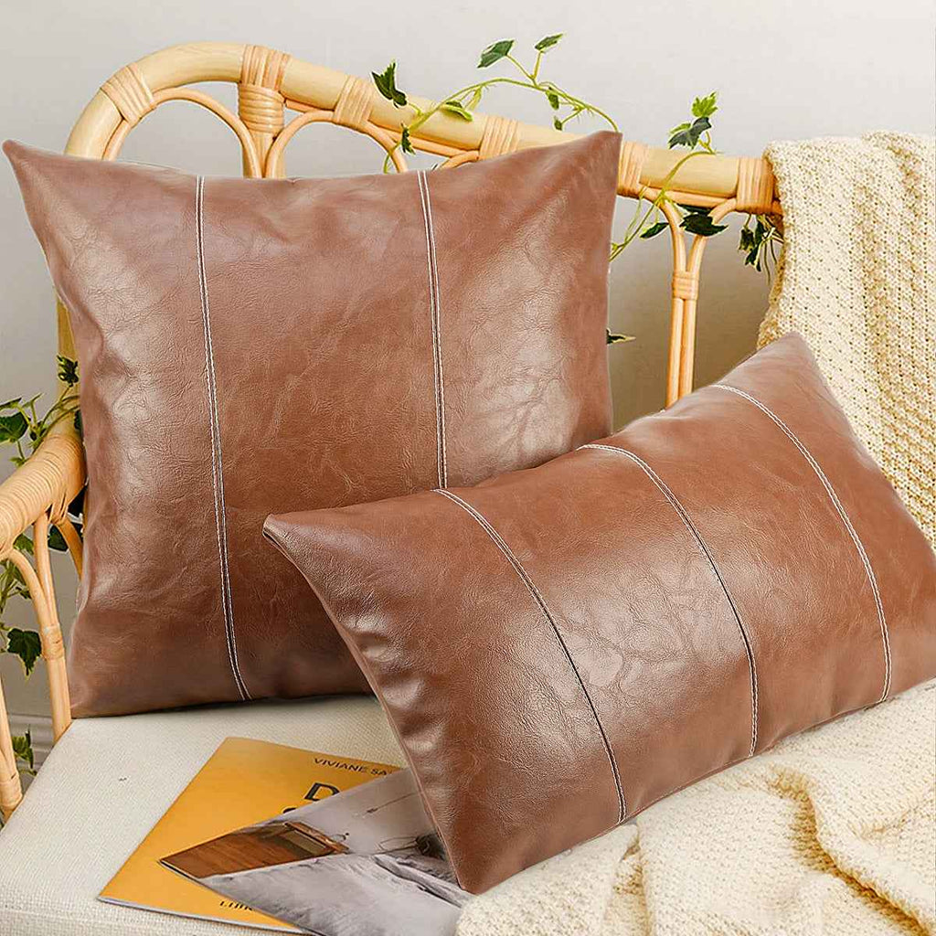 PU Leather Stitching Throw Pillow Cover