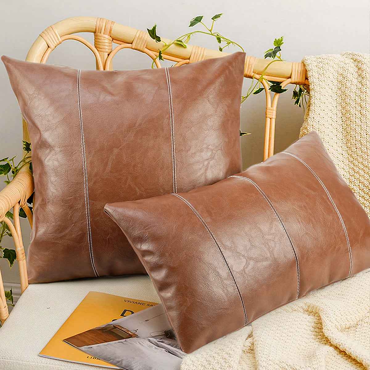 PU Leather Stitching Throw Pillow Cover