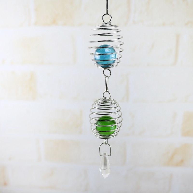 3D Metal Spiral Wind Spinner with Gazing Ball