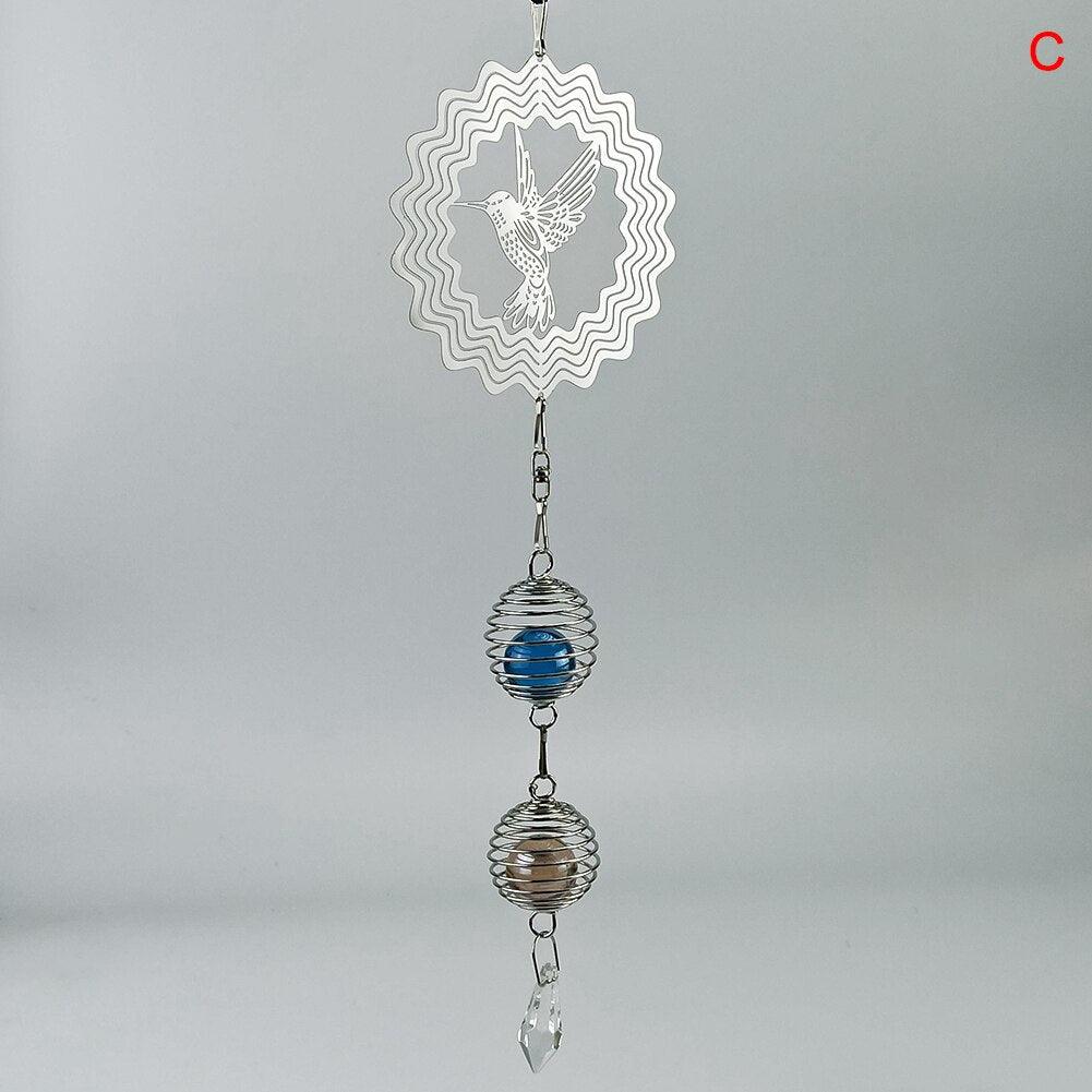 3D Metal Spiral Wind Spinner with Gazing Ball