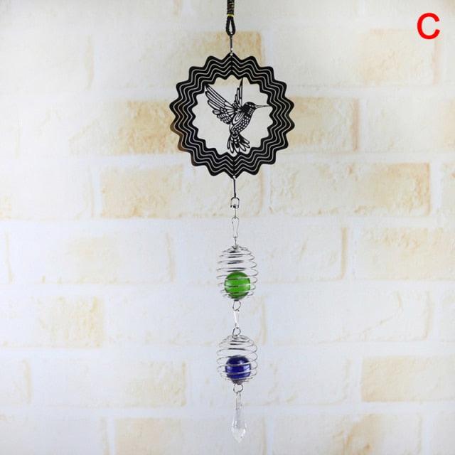 3D Metal Spiral Wind Spinner with Gazing Ball