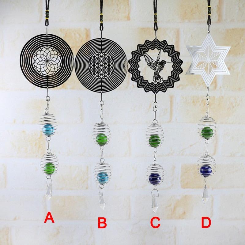 3D Metal Spiral Wind Spinner with Gazing Ball