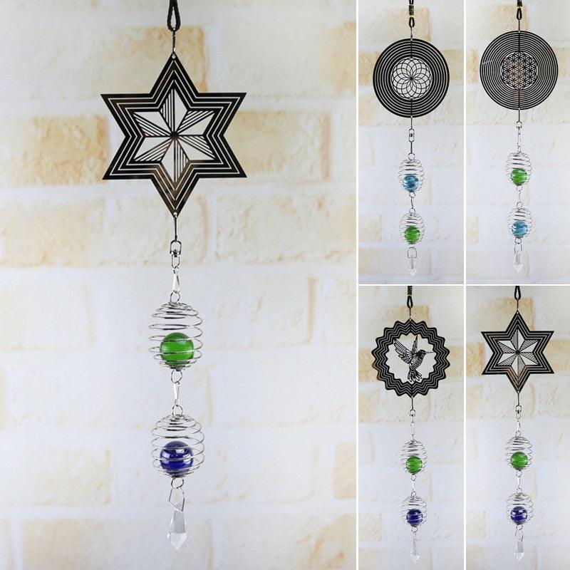 3D Metal Spiral Wind Spinner with Gazing Ball