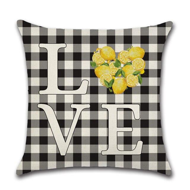 Black & White Plaid Floral Linen Throw Pillow Cover 18x18"