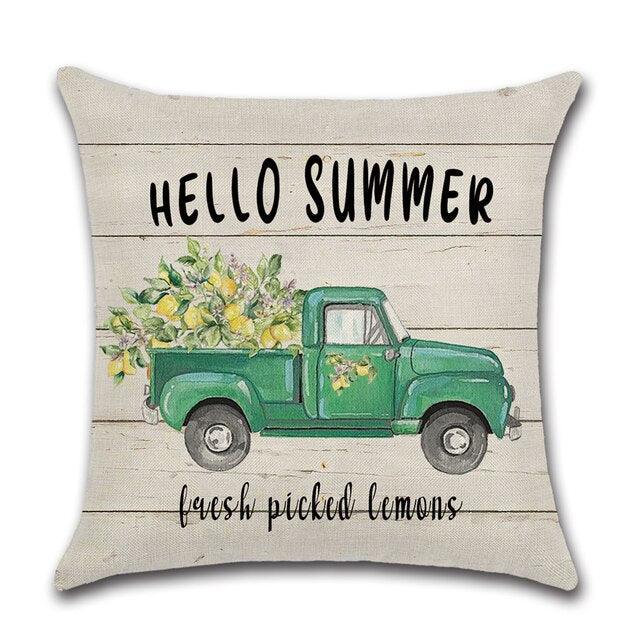 Black & White Plaid Floral Linen Throw Pillow Cover 18x18"