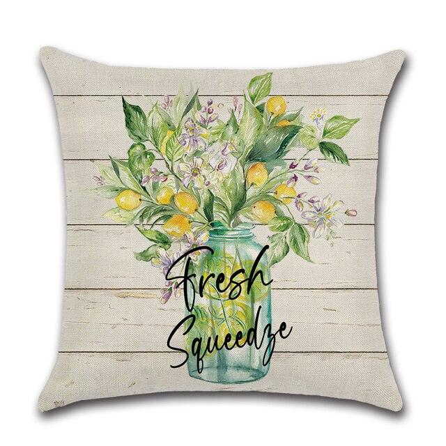 Black & White Plaid Floral Linen Throw Pillow Cover 18x18"