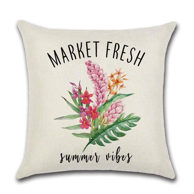 Black & White Plaid Floral Linen Throw Pillow Cover 18x18"