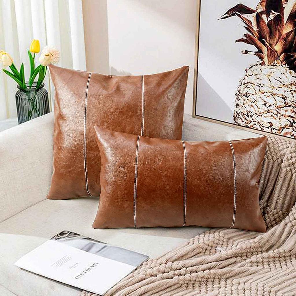 PU Leather Stitching Throw Pillow Cover
