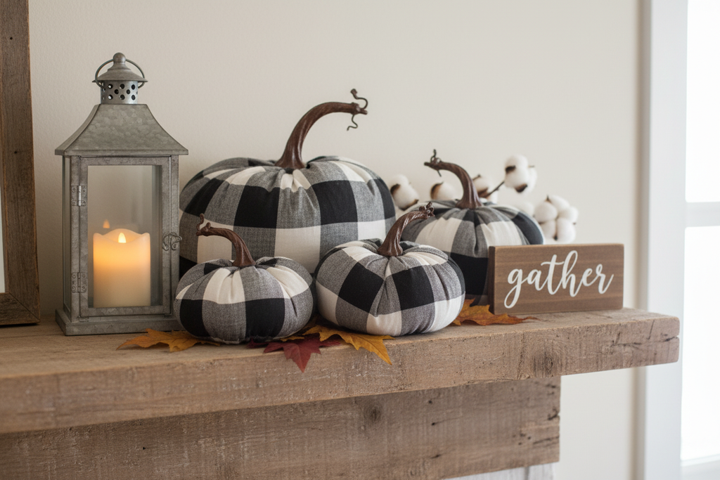 Fabric Black and White Plaid Pumpkins – Lifestyle