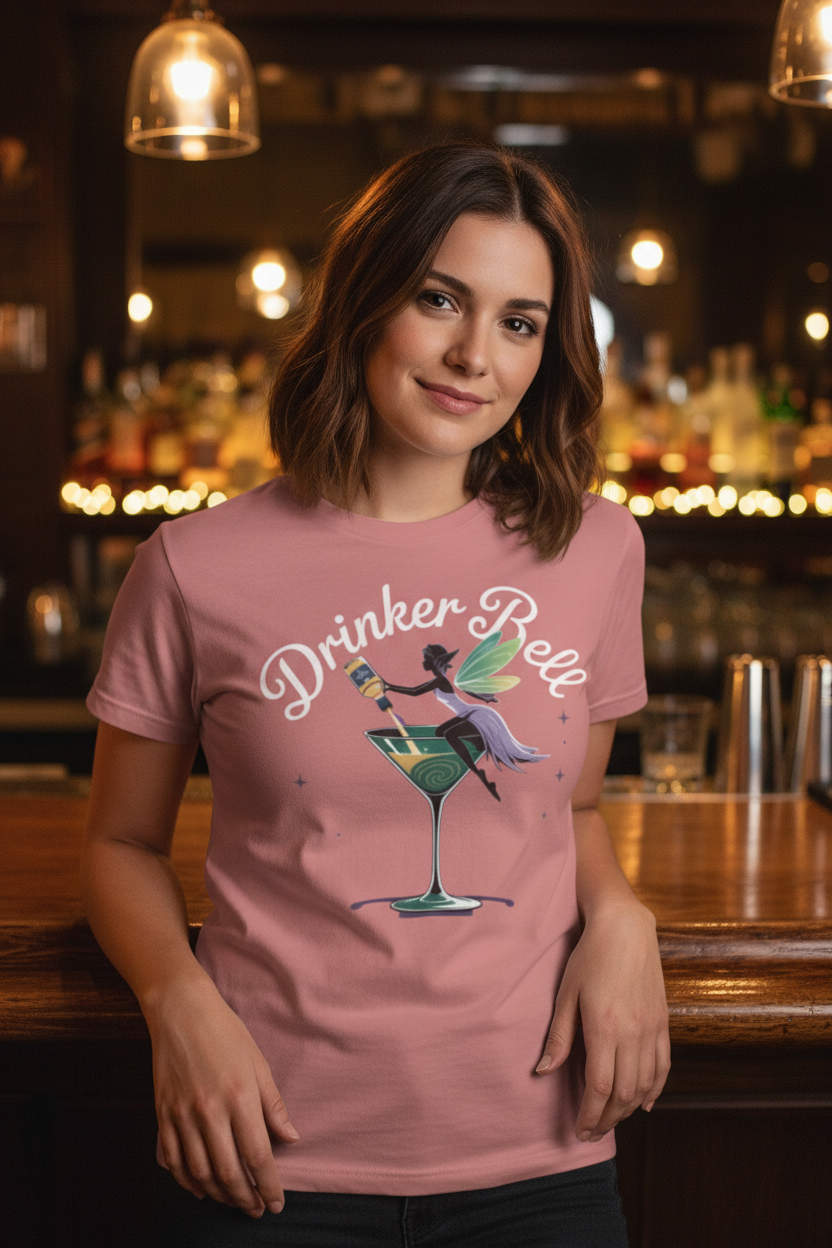 Fairy Cocktail Tee - Exact Graphic Mauve Bar Scene