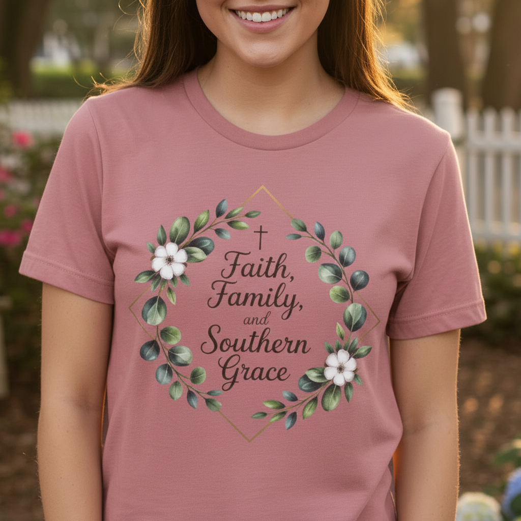 Faith, Family and Southern Grace T-Shirt - Cropped