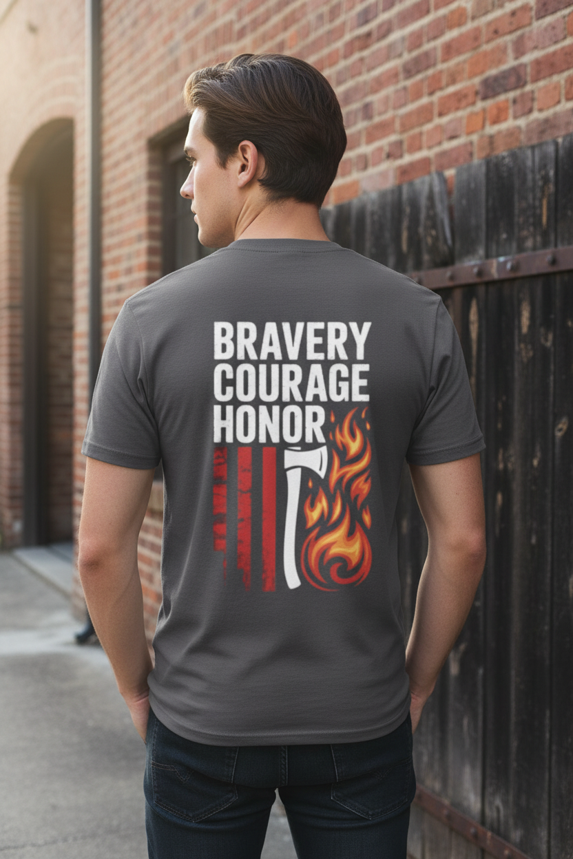Firefighter Maltese Cross Tee — Back Graphic Lifestyle Shot