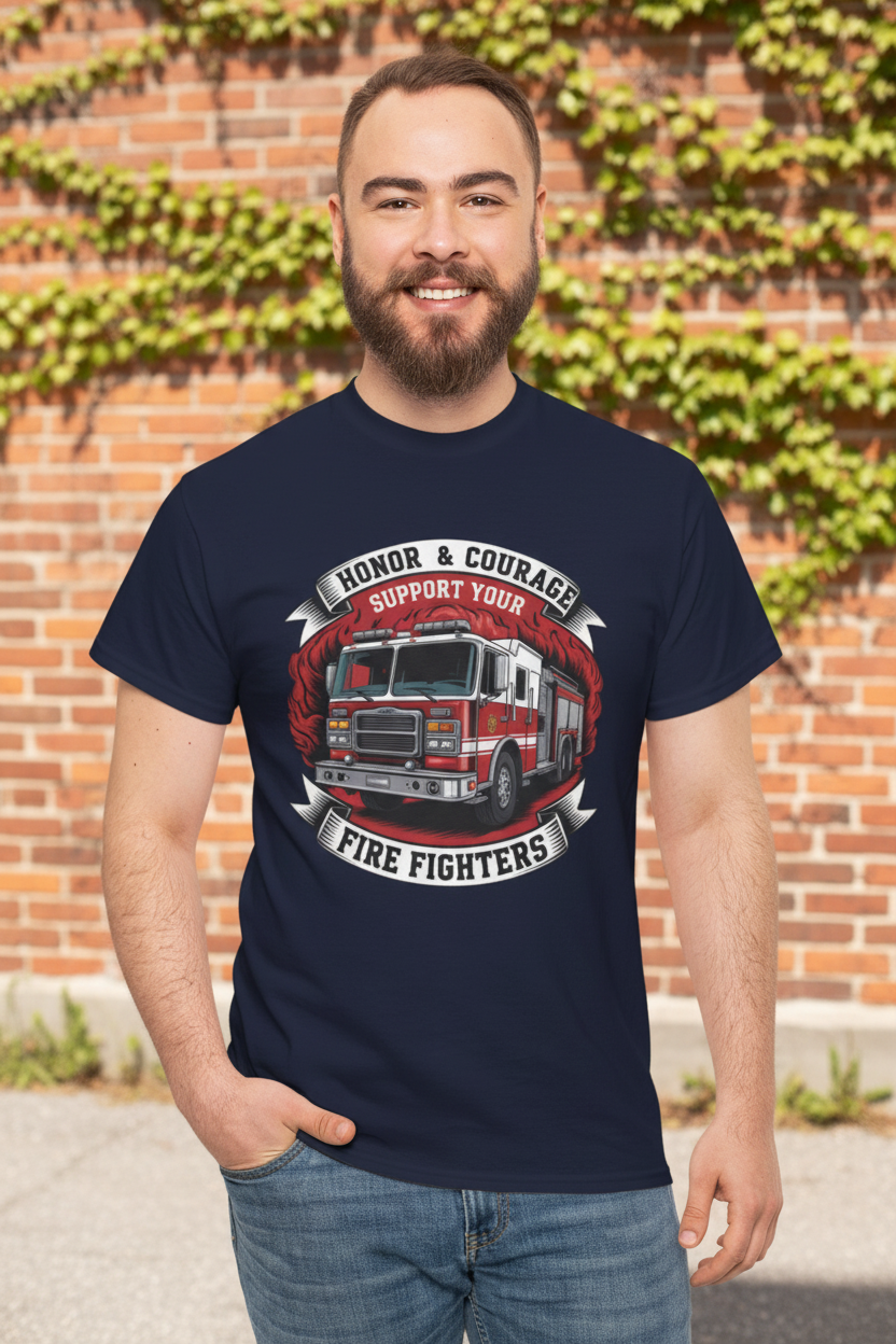 Firefighters Support Tee — Front Graphic Lifestyle Shot