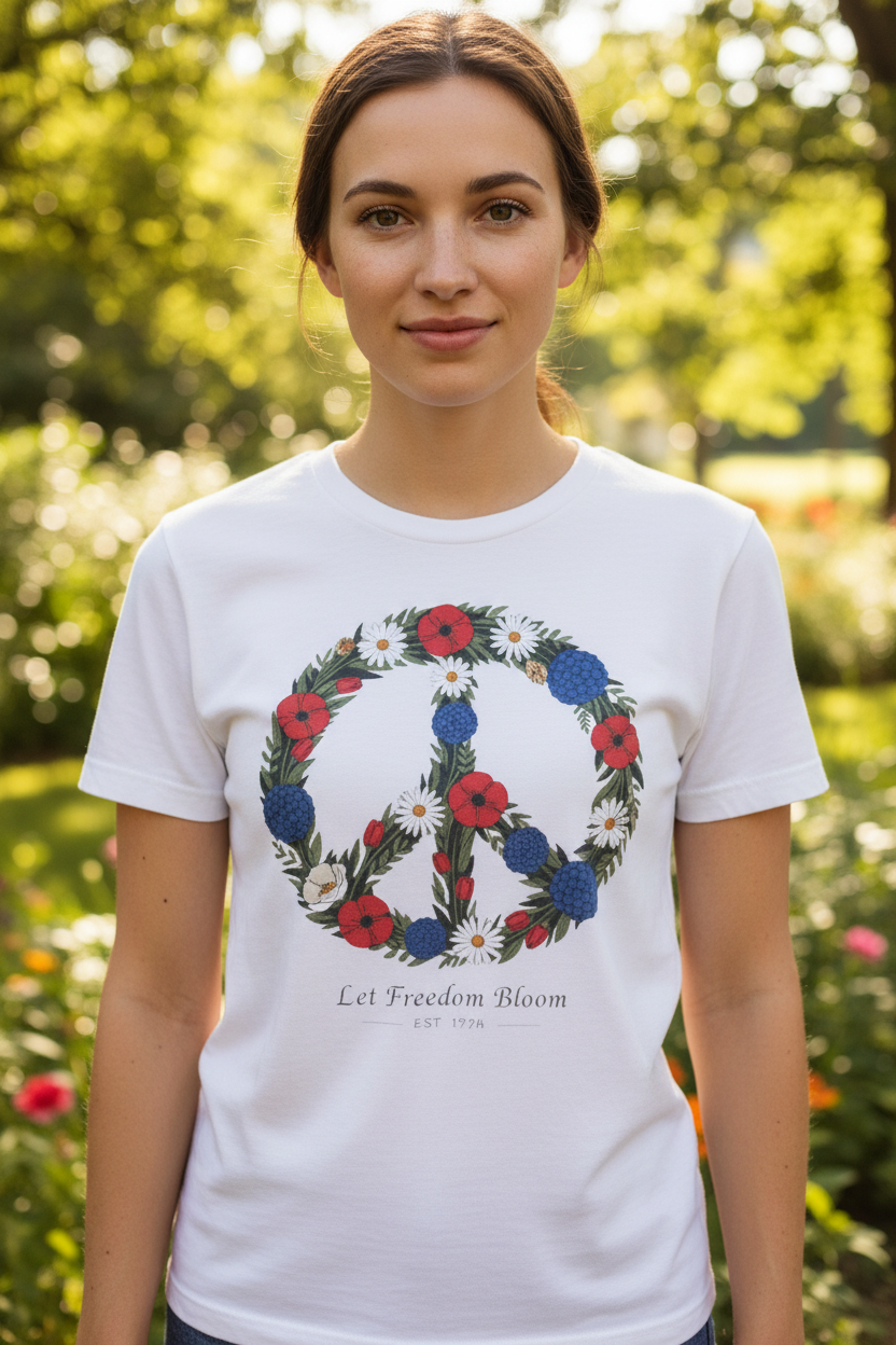 Floral Peace Sign Tee - Chest Graphic Close-Up