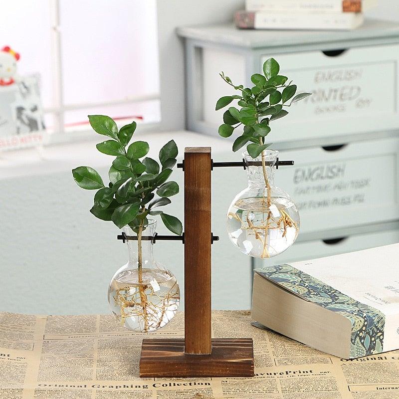 Glass Bulb Vase Propagation Station with Wooden Stand
