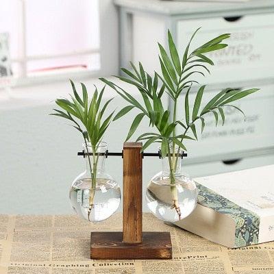 Glass Bulb Vase Propagation Station with Wooden Stand