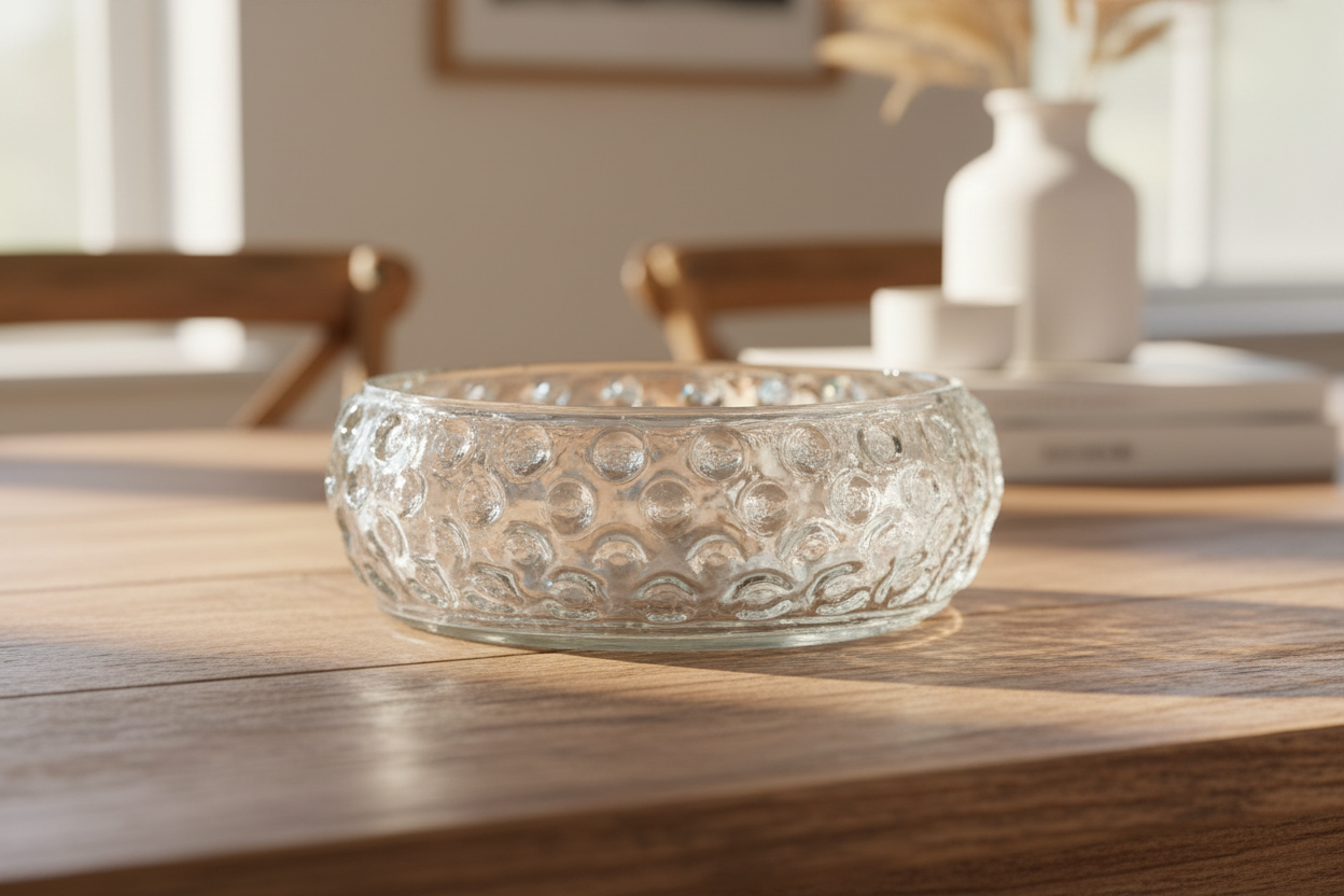 Hand-Blown Glass Inverted Hobnail Bowl Lifestyle