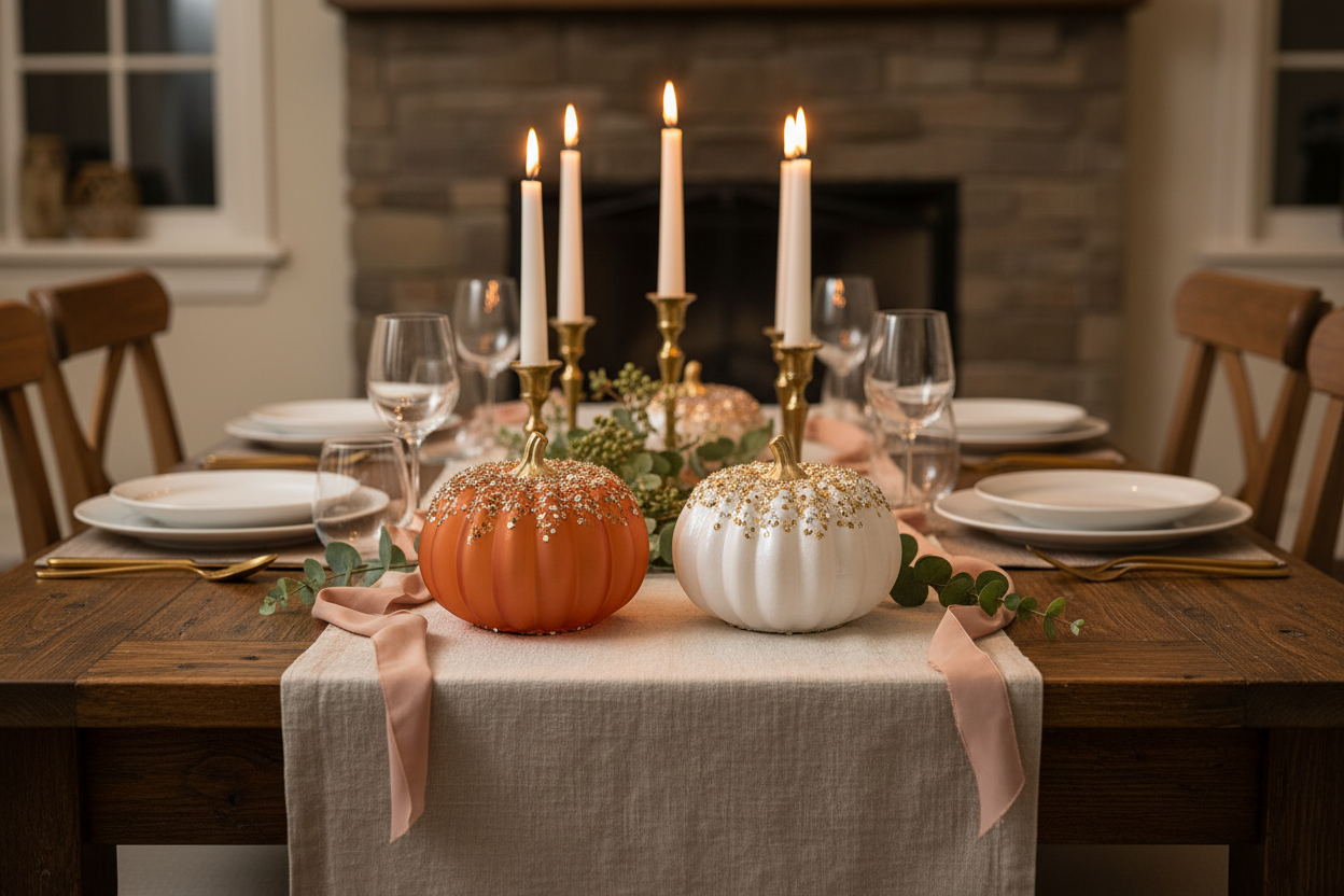Handblown Glass Harvest Pumpkin with Jewel Accent – Lifestyle